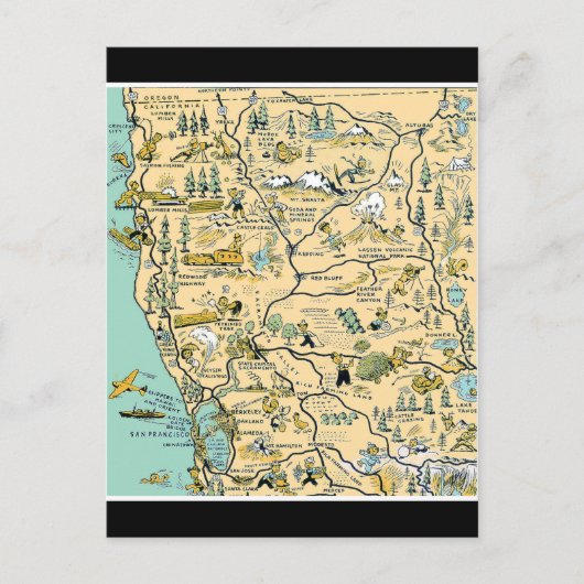 ヴィンテージ北カリフォルニアの地図 ポストカード (正面)