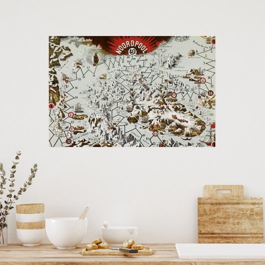 ヴィンテージ北極オールドアンティークマップワールド ポスター (キッチン)