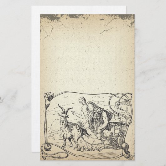 ヴィンテージ北欧神話トールのヤギ文房具 便箋 (正面/裏面)