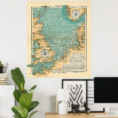 ヴィンテージ北海バイキング北海航路の地図(1906) ポスター (ホームオフィス)