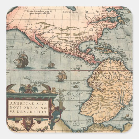 ヴィンテージ北米の地図 スクエアシール (正面)