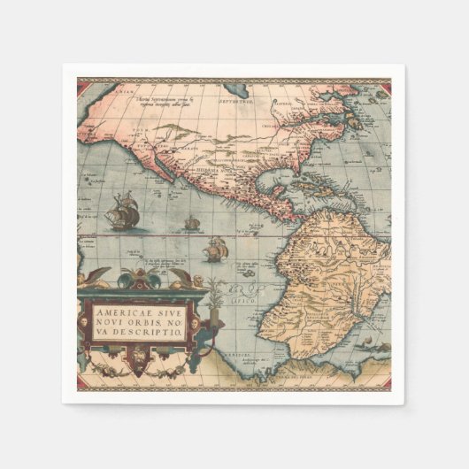 ヴィンテージ北米の地図 スタンダードカクテルナプキン (正面)