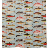 ヴィンテージ北米の魚のパターン シャワーカーテン (正面)