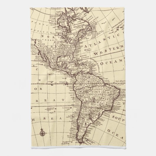 ヴィンテージ北米・南米の地図 キッチンタオル (縦)