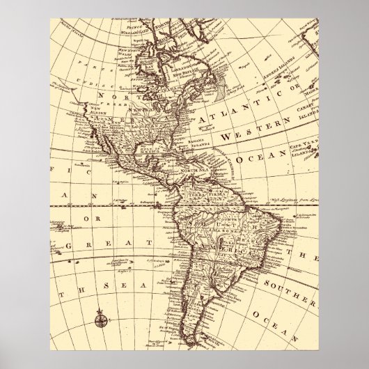 ヴィンテージ北米・南米の地図 ポスター (正面)