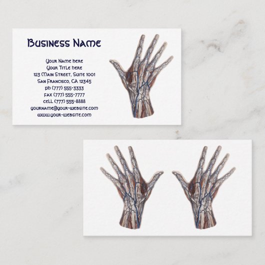 ヴィンテージ医学、人間の解剖学的手指 名刺 (正面/裏面)