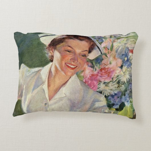 ヴィンテージ医学、制服の幸せなナース アクセントクッション (裏面)