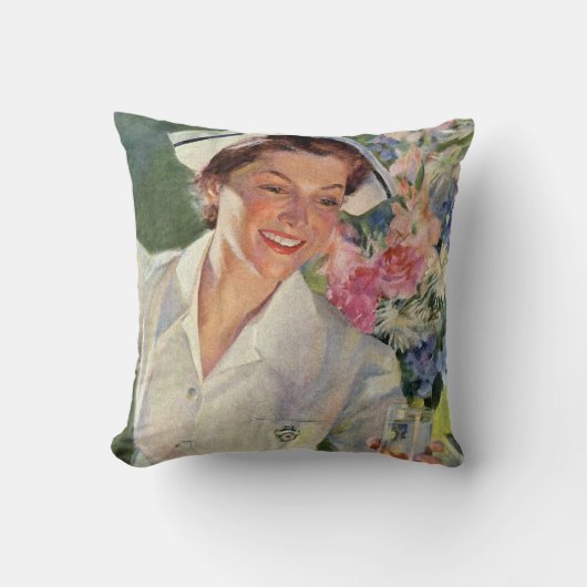 ヴィンテージ医学、制服の幸せなナース クッション (正面)