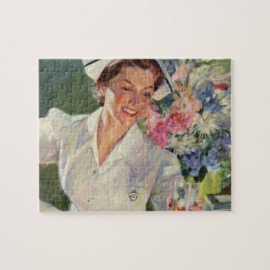 ヴィンテージ医学、制服の幸せなナース ジグソーパズル (横)