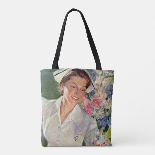 ヴィンテージ医学、制服の幸せなナース トートバッグ (裏面)