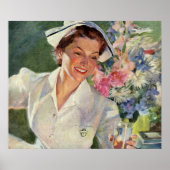 ヴィンテージ医学、制服の幸せなナース ポスター (正面)