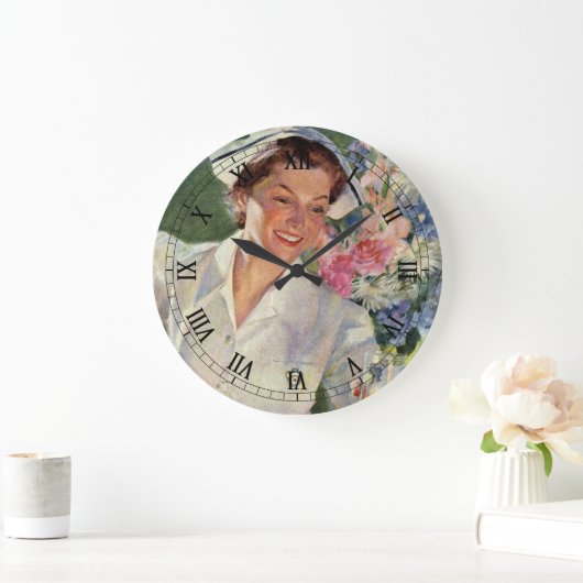 ヴィンテージ医学、制服の幸せなナース ラージ壁時計 (ホーム)