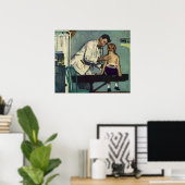 ヴィンテージ医学、医師が少女の患者を見る ポスター (ホームオフィス)