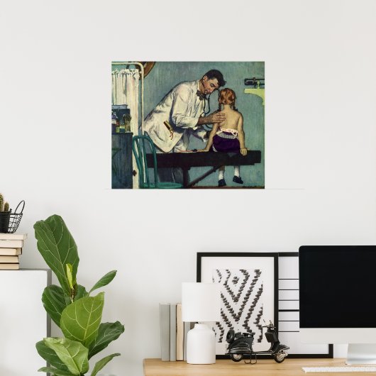 ヴィンテージ医学、医師が少女の患者を見る ポスター (ホームオフィス)