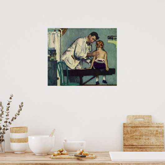 ヴィンテージ医学、医師が少女の患者を見る ポスター (キッチン)