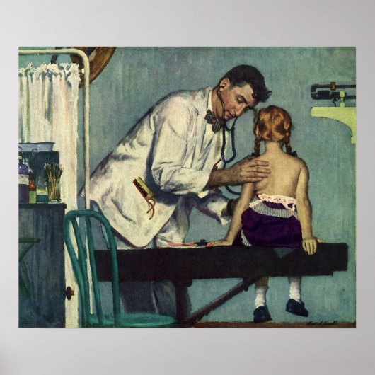 ヴィンテージ医学、医師が少女の患者を見る ポスター (正面)