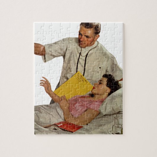 ヴィンテージ医学、女性患者を伴う医師 ジグソーパズル (縦)