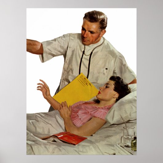 ヴィンテージ医学、女性患者を伴う医師 ポスター (正面)