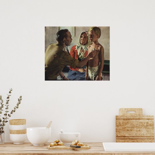 ヴィンテージ医学、男の子と母親と医師 ポスター (キッチン)