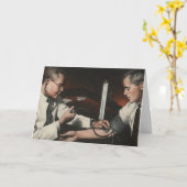 ヴィンテージ医学、病気の患者を検査する医師 カード (黄色い花)