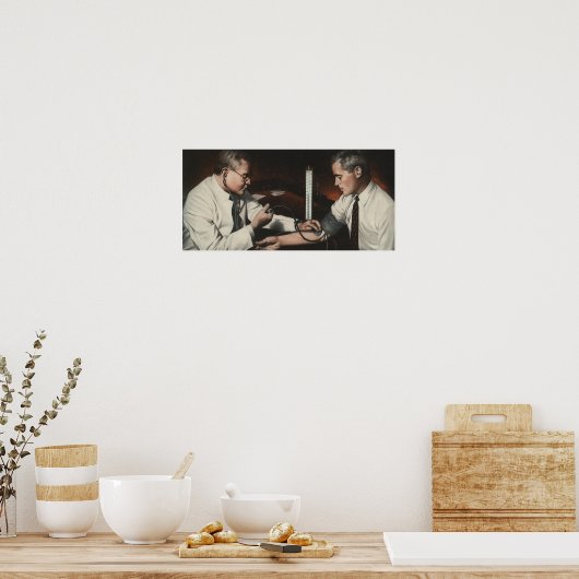 ヴィンテージ医学、病気の患者を検査する医師 ポスター (キッチン)