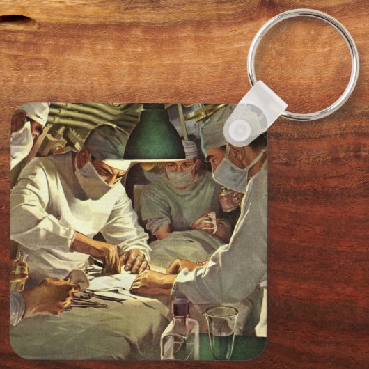 ヴィンテージ医学、ERで手術を行う医師 キーホルダー (裏面)
