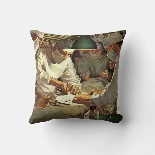 ヴィンテージ医学、ERで手術を行う医師 クッション (裏面)