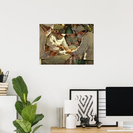 ヴィンテージ医学、ERで手術を行う医師 ポスター (ホームオフィス)