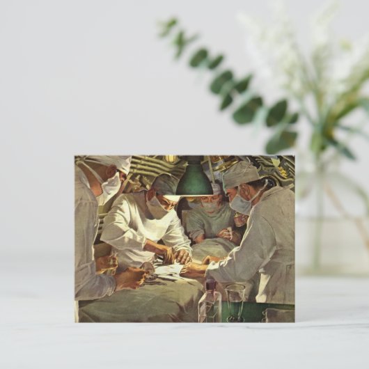 ヴィンテージ医学、ERで手術を行う医師 ポストカード (スタンド正面)