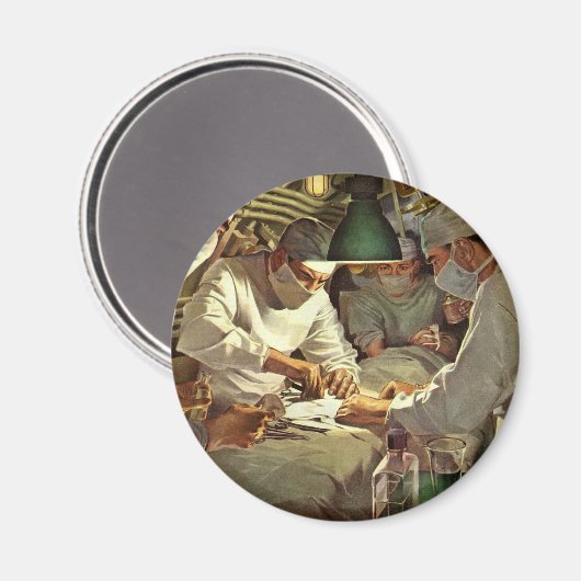ヴィンテージ医学、ERで手術を行う医師 マグネット (正面/裏面)