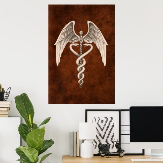 ヴィンテージ医用カドゥーセスシンボル事業プリント ポスター (ホームオフィス)