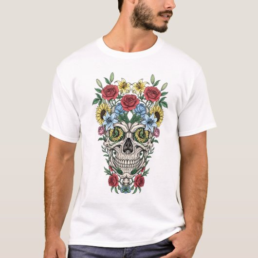 ヴィンテージ医療解剖学スケールフラワーロンTシャツ Tシャツ (正面)