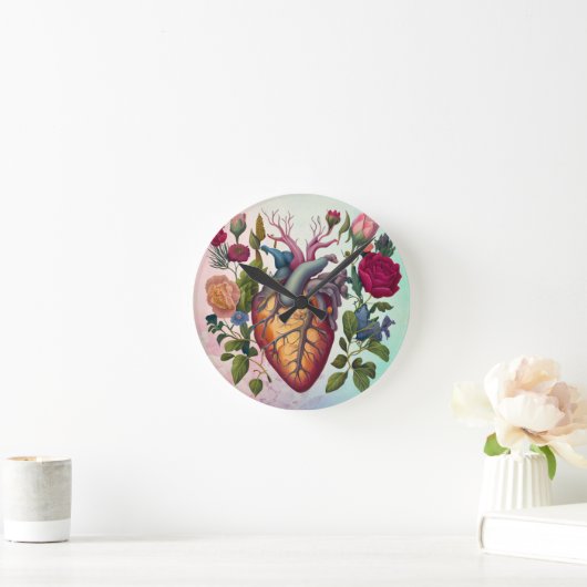 ヴィンテージ医療解剖学ハート花ドクター ラウンド壁時計 (ホーム)