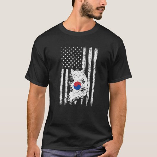 ヴィンテージ半韓国半米国旗プライド Tシャツ (正面)