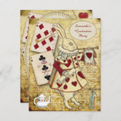 ヴィンテージ卒業パーティーワンダーランドウサギ 招待状 (正面/裏面)