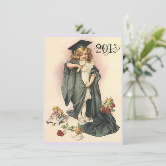 ヴィンテージ卒業パーティー招待状バラ人形 招待状 (スタンド正面)