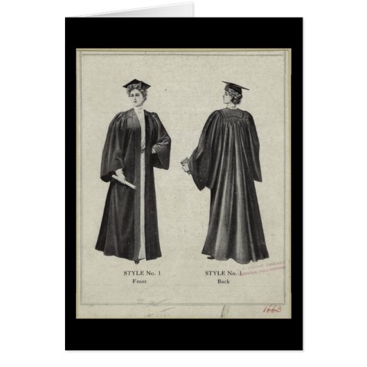 ヴィンテージ卒業女性キャップ+ガウン黒カード (正面)