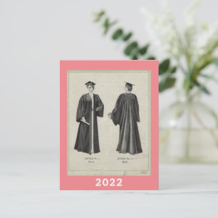 ヴィンテージ卒業婦人キャップ+ガウン2022ピンク ポストカード