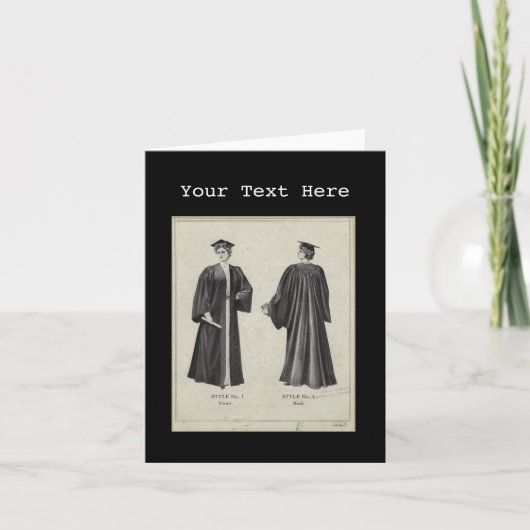 ヴィンテージ卒業式女性の帽子と黒のドレス サンキューカード (正面)