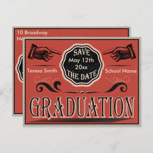 ヴィンテージ卒業日保存 案内ポストカード (正面/裏面)