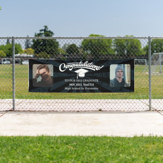 ヴィンテージ卒業祝いブラック2枚の写真 横断幕 (インサイチュ)