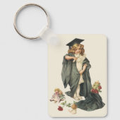 ヴィンテージ卒業、キャップとガウンを着た少女 キーホルダー (正面)