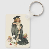 ヴィンテージ卒業、キャップとガウンを着た少女 キーホルダー (裏面)