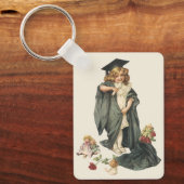 ヴィンテージ卒業、キャップとガウンを着た少女 キーホルダー (正面)