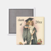 ヴィンテージ卒業、キャップとガウンを着た少女 マグネット (正面/裏面)