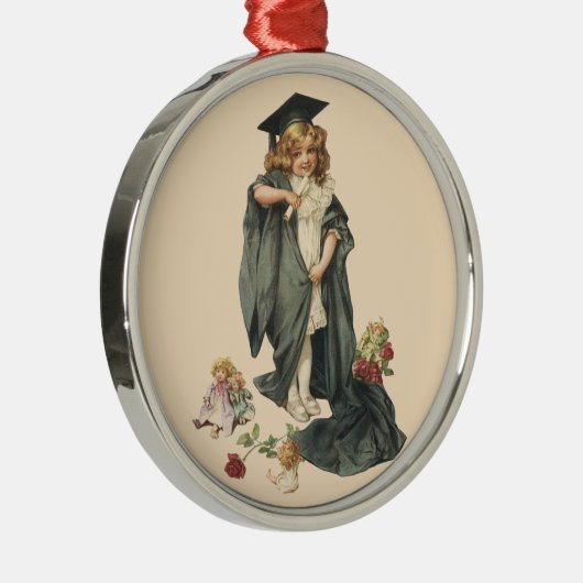 ヴィンテージ卒業、キャップとガウンを着た少女 メタルオーナメント (右)