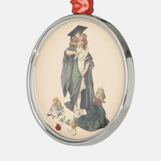 ヴィンテージ卒業、キャップとガウンを着た少女 メタルオーナメント (左)