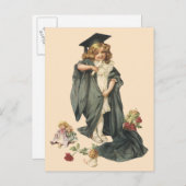 ヴィンテージ卒業、キャップとガウンを着た少女 案内ポストカード (正面/裏面)