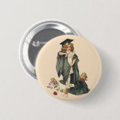 ヴィンテージ卒業、キャップとガウンを着た少女 缶バッジ (正面&裏面)