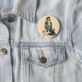 ヴィンテージ卒業、キャップとガウンを着た少女 缶バッジ (インサイチュ)